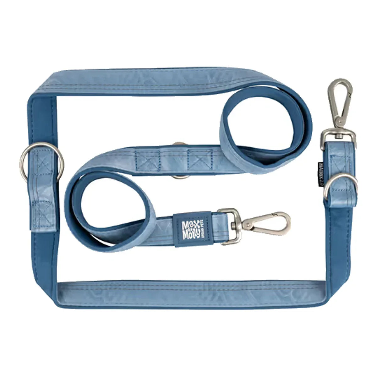 Max&Molly Multi Function Leash Matrix 2.0 Ocean - przepinana smycz dla psa, odblaskowa, niebieska – packshot produktu na białym tle