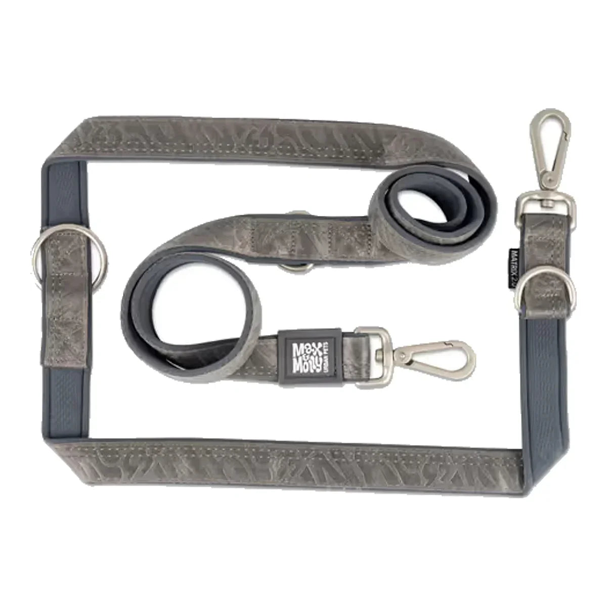 Max&Molly Multi Function Leash Matrix 2.0 Stone - przepinana smycz dla psa, odblaskowa, szara – packshot produktu na białym tle