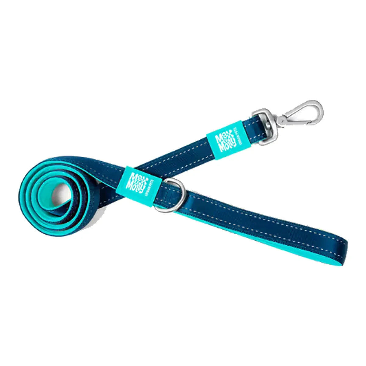 Max&Molly Short Leash Matrix Sky Blue - klasyczna smycz dla psa z odblaskowymi przeszyciami, 120cm - M – packshot produktu na białym tle