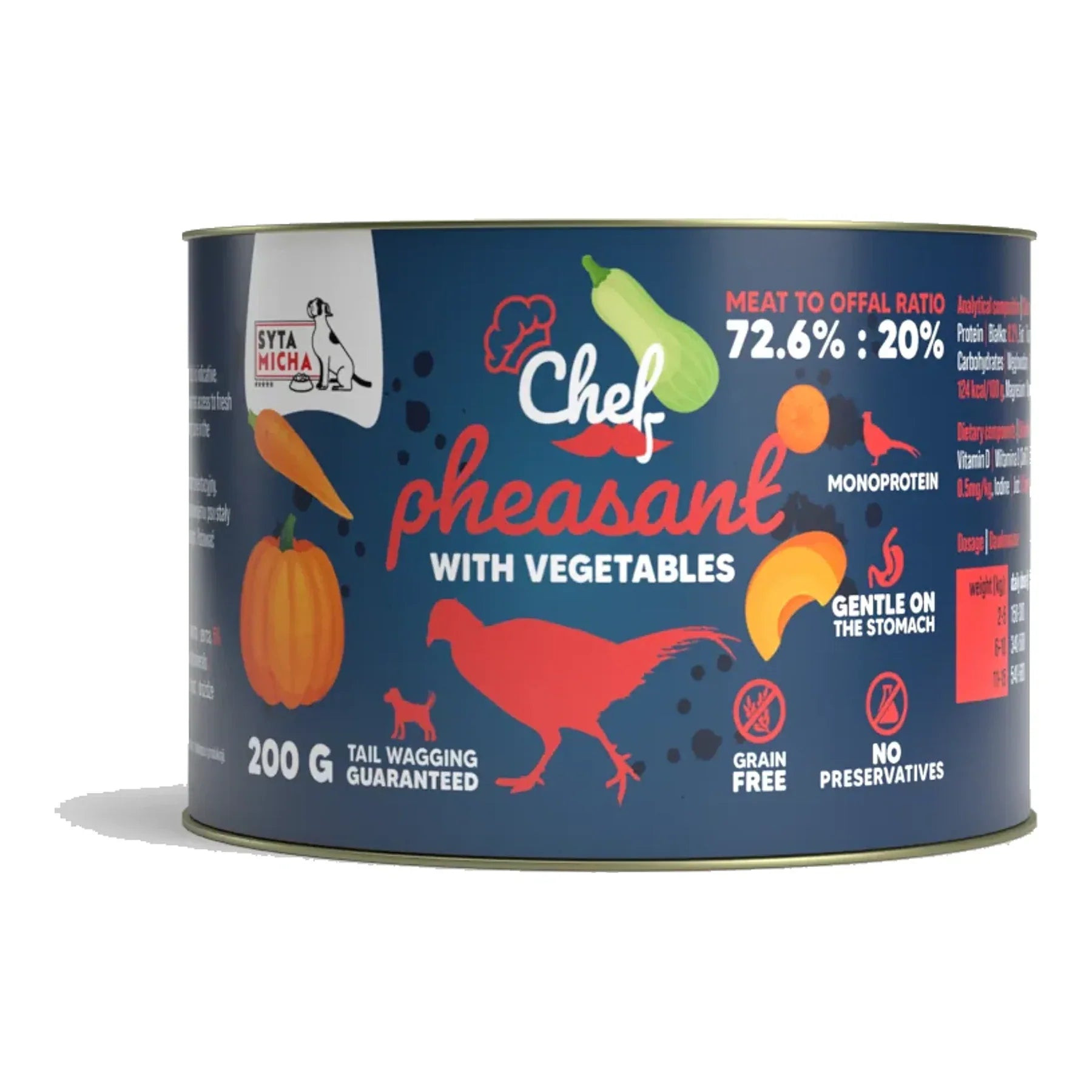 Mokra karma dla psa Bażant z warzywami 200g – packshot produktu na białym tle