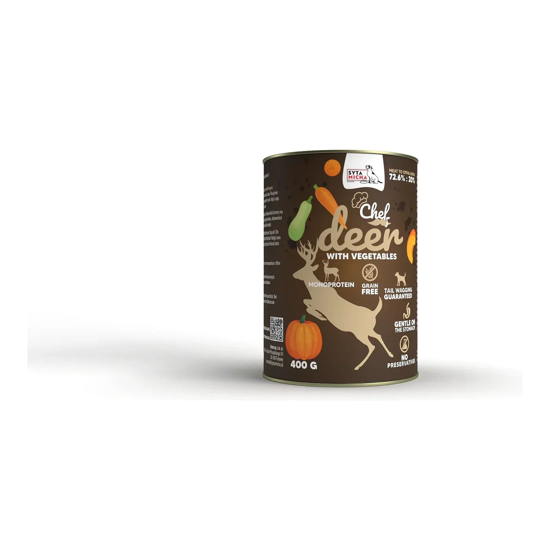 Mokra karma dla psa Jeleń z warzywami 400g – packshot produktu na białym tle