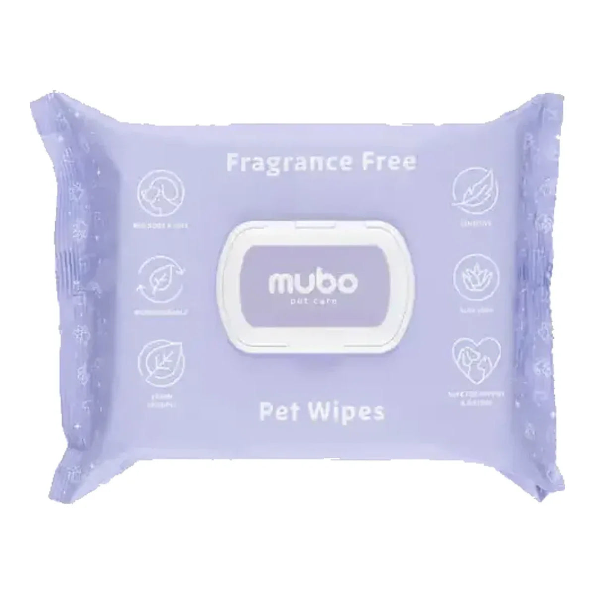 Mubo Fragrance Free Pet Wipes 100szt. - bezzapachowe chusteczki z aloesem dla psa i kota, 15x30cm – packshot produktu na białym tle