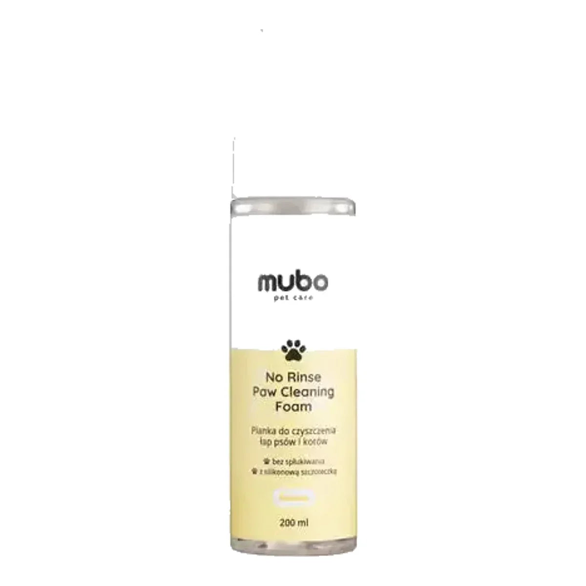 Mubo No Rinse Paw Cleaning Foam Banana 200ml - pianka do mycia łapek psa i kota, bez spłukiwania, bananowa – packshot produktu na białym tle