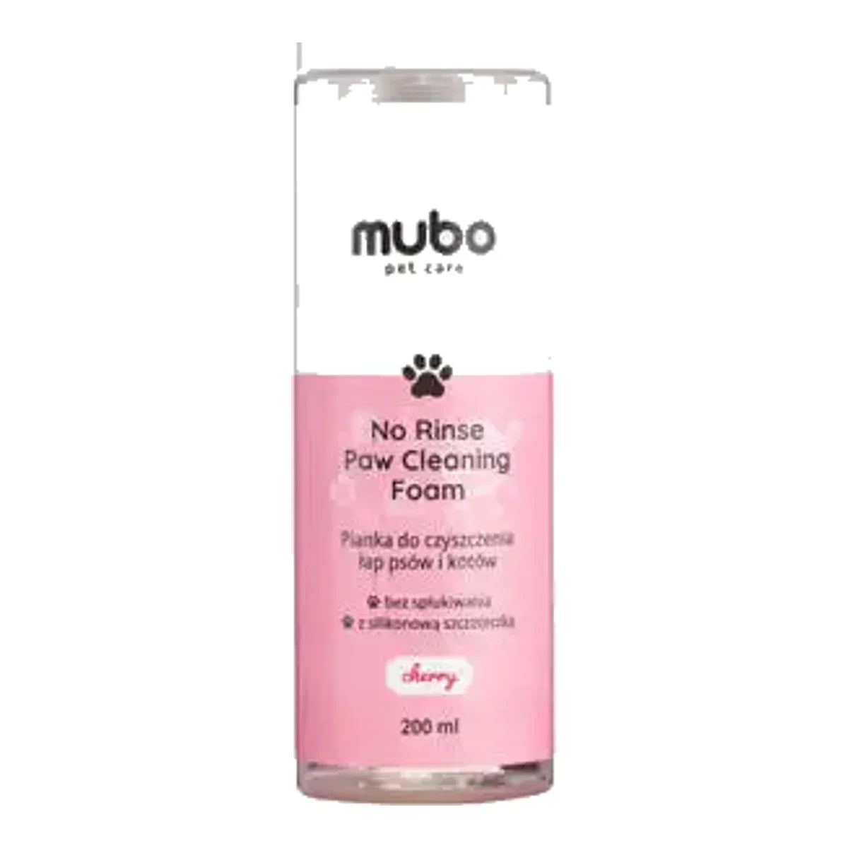 Mubo No Rinse Paw Cleaning Foam Cherry 200ml - pianka do mycia łapek psa i kota, bez spłukiwania, wiśniowa – packshot produktu na białym tle