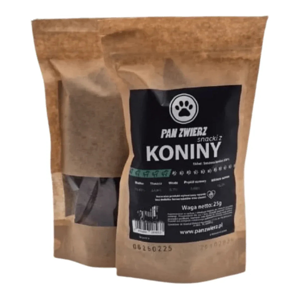 Naturalne smaczki z koniny 25g – packshot produktu na białym tle
