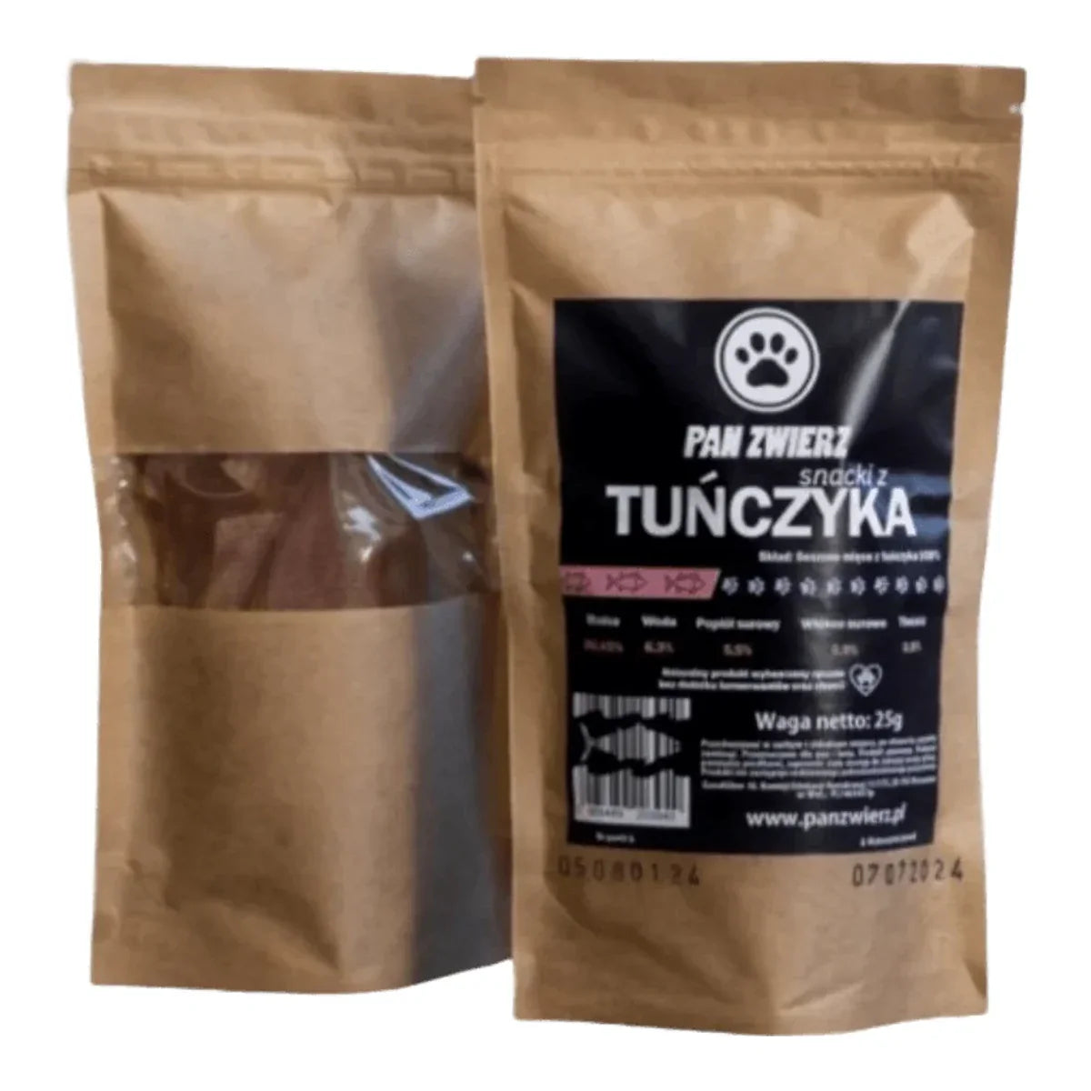 Naturalne smaczki z tuńczyka 25g – packshot produktu na białym tle