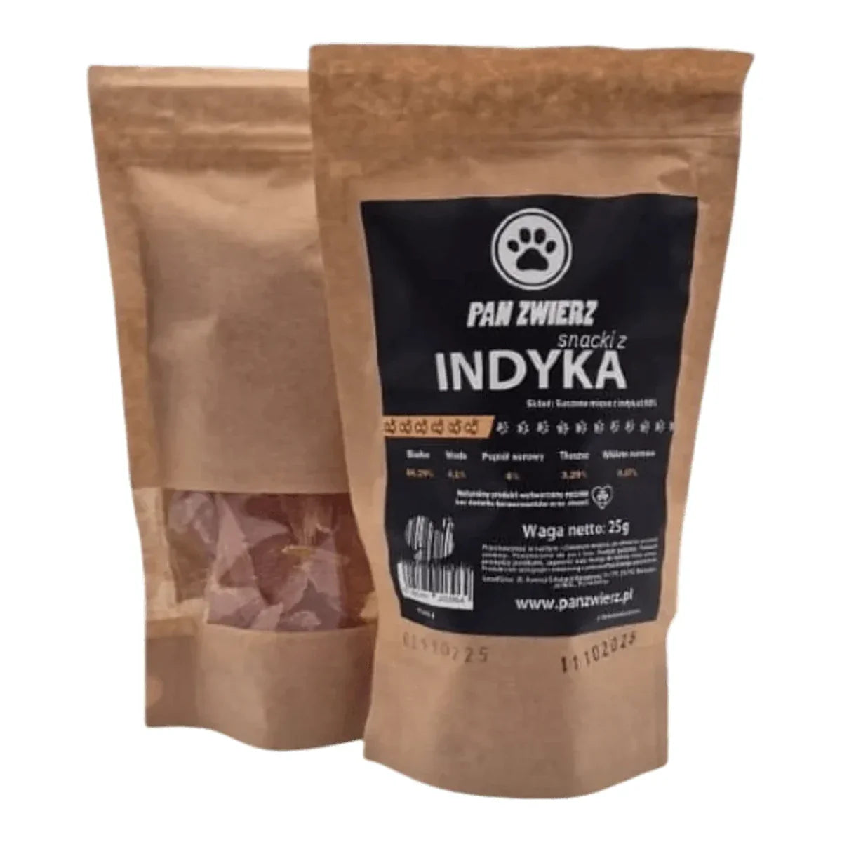 Pan Zwierz - Indyk 25g - Naturalne, suszone smaczki – packshot produktu na białym tle