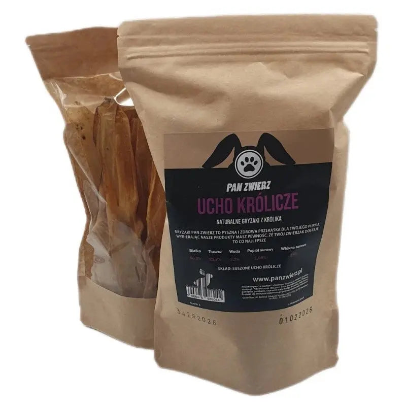 Pan Zwierz - Uszy królika bez futra 160g - Naturalne, suszone smaczki Pan Zwierz