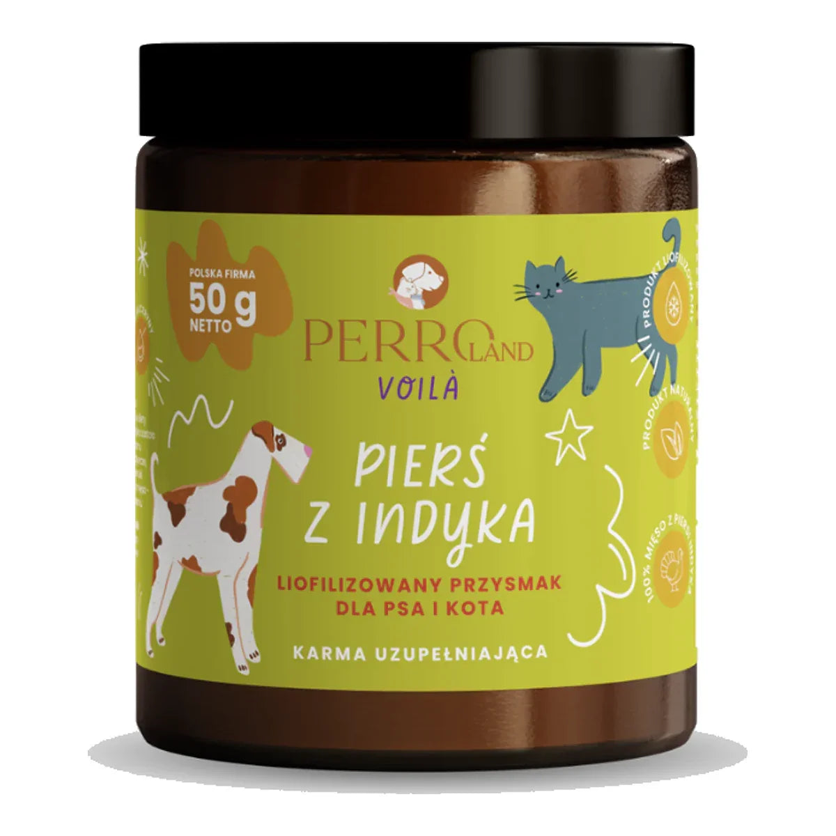 Pierś z indyka liofilizowany przysmak dla psa i kota PERROland Voila 50g – packshot produktu na białym tle