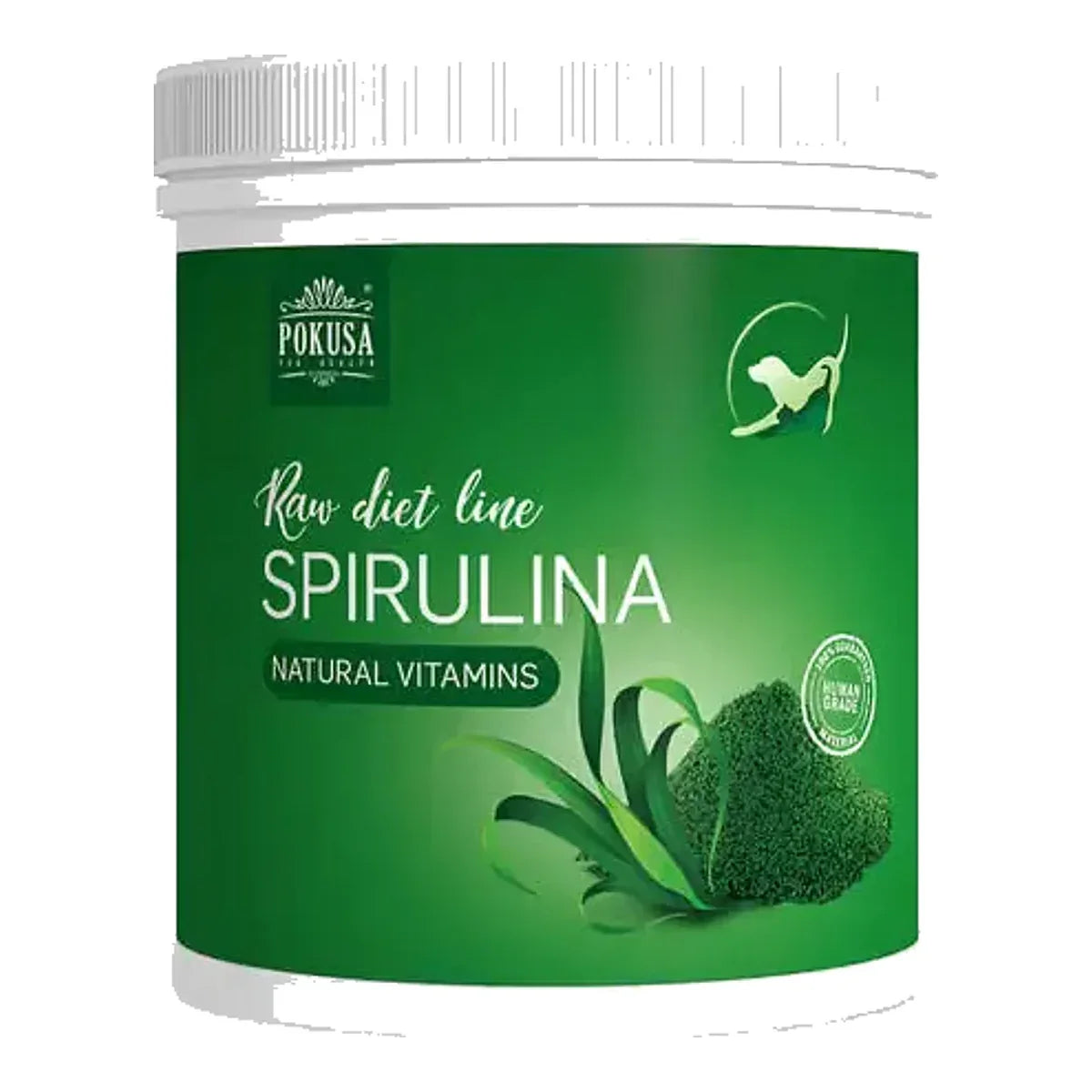 Pokusa RawDiet Spirulina 250g - naturalny preparat wspomagający funkcjonowanie organizmu psa i kota – packshot produktu na białym tle