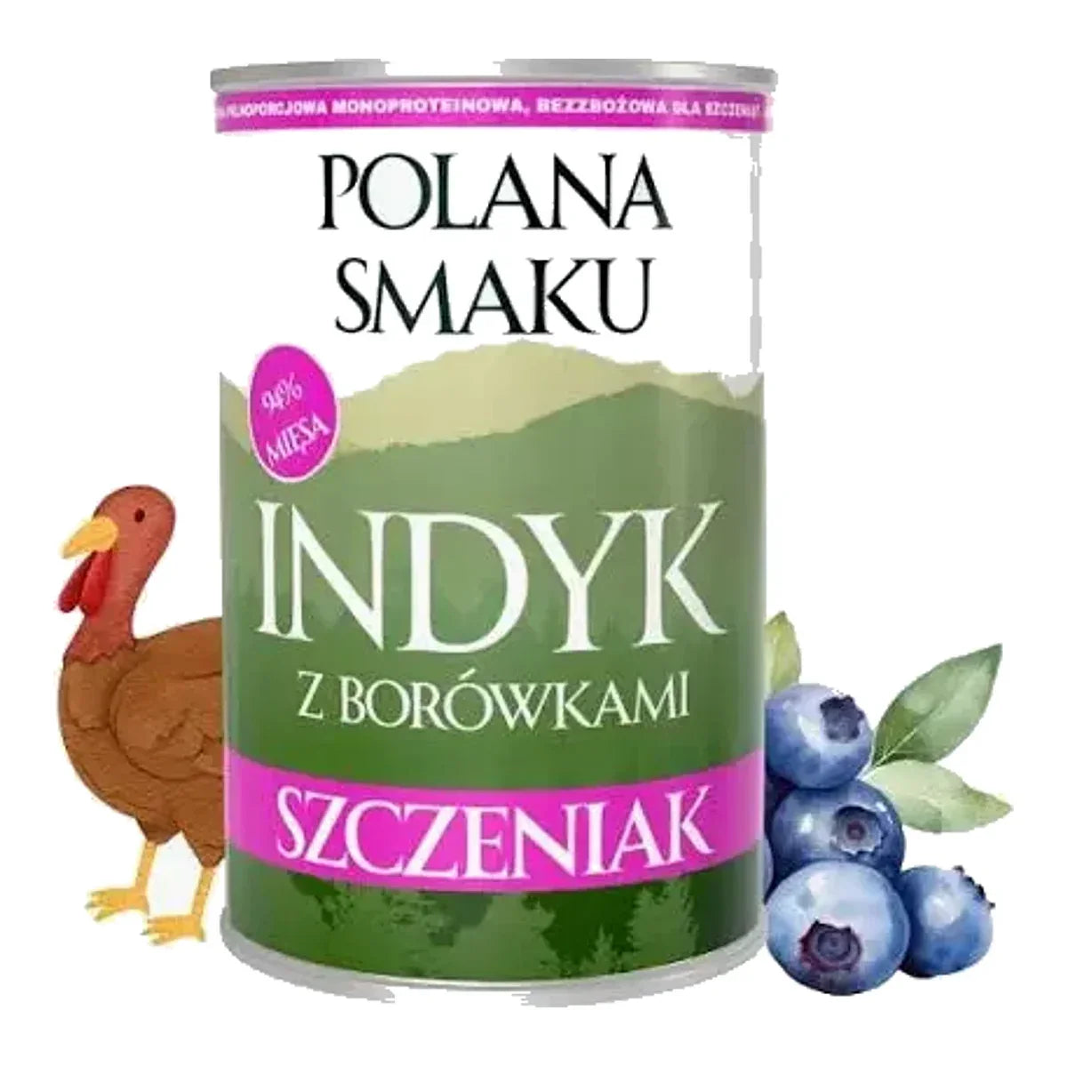 Polana Smaku dla szczeniąt - Indyk z borówkami 400g – packshot produktu na białym tle