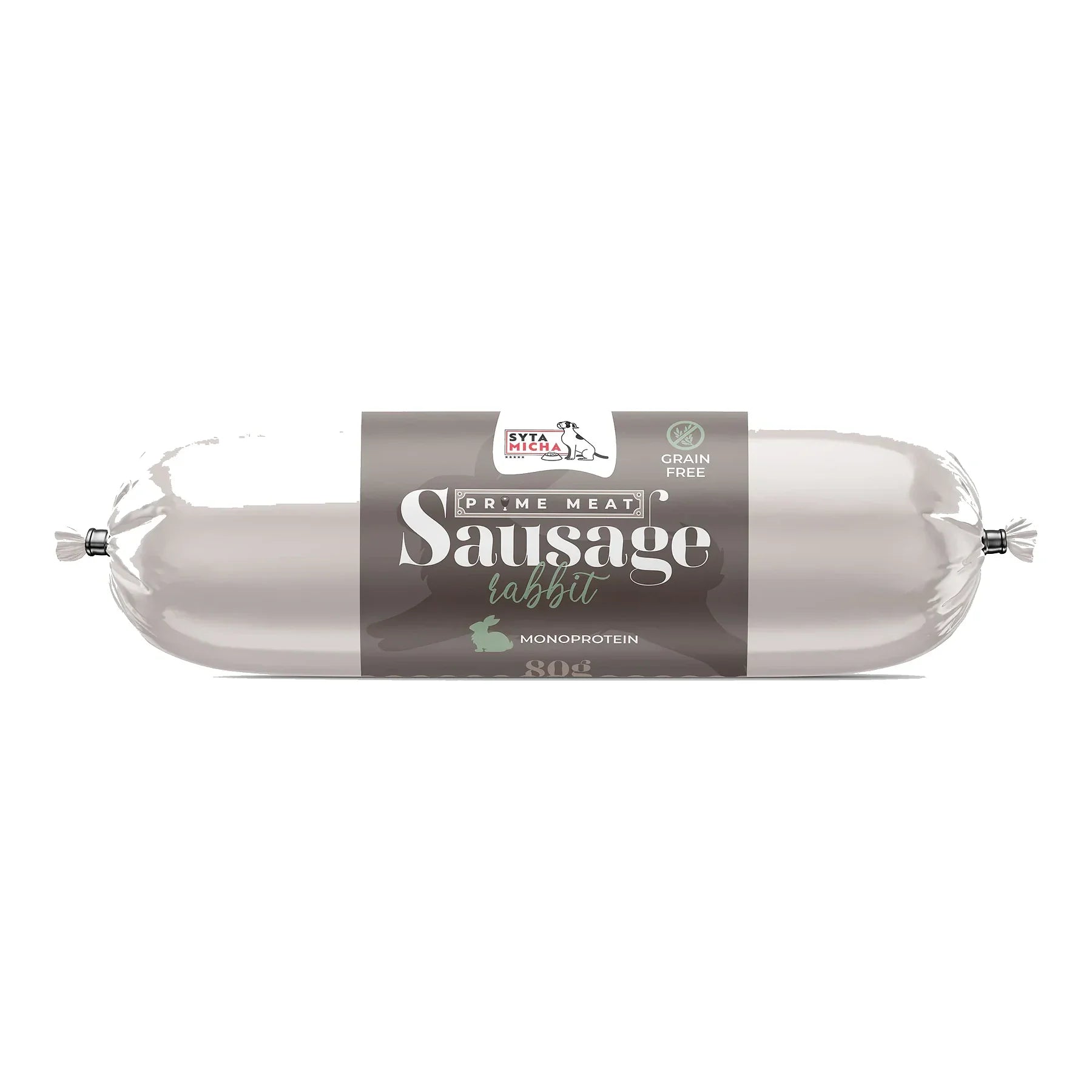 Syta Micha Prime Meat – kiełbaska treningowa z królikiem 80 g – packshot produktu na białym tle