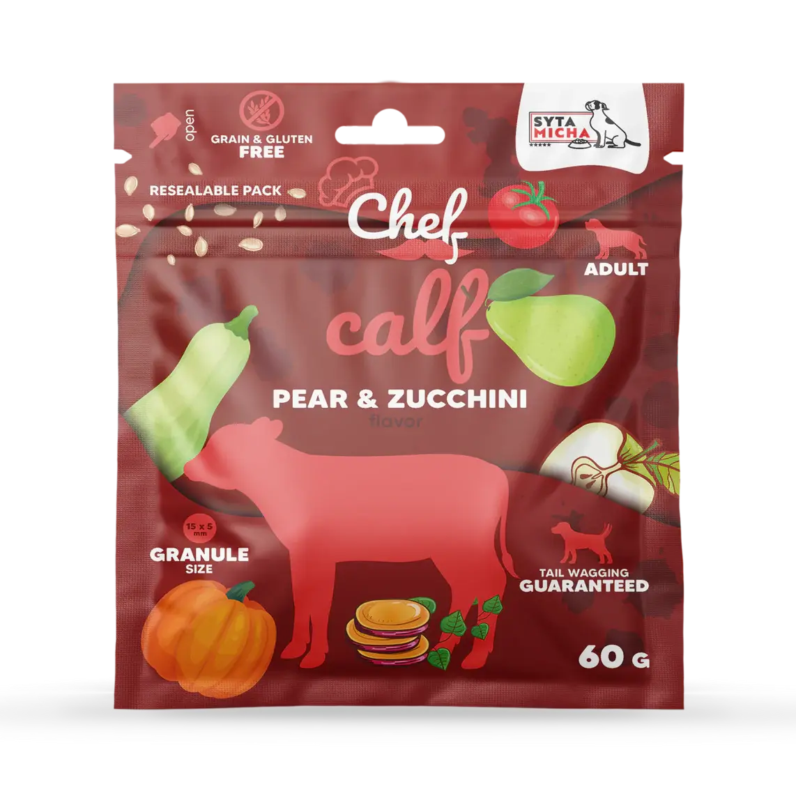 Sucha karma dla psa Cielęcina, gruszka i cukinia 60g Syta Micha
