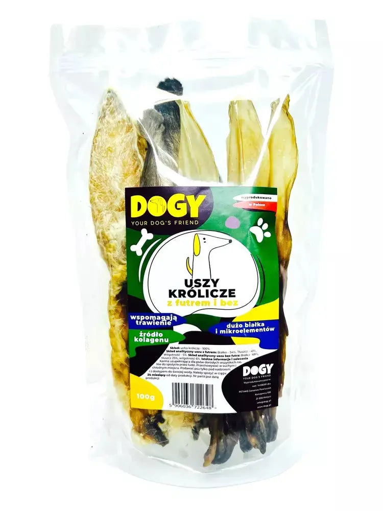 DOGY - Uszy Królicze z futrem i bez 100g DOGY