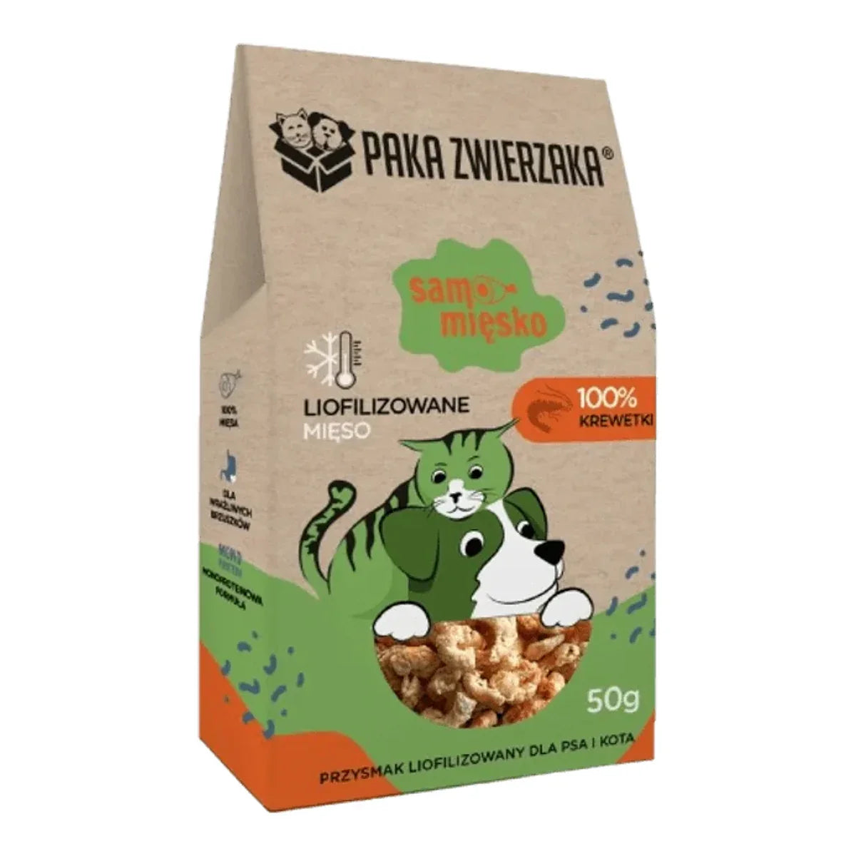Przysmak liofilizowany Samo Mięsko KREWETKI 50g – packshot produktu na białym tle