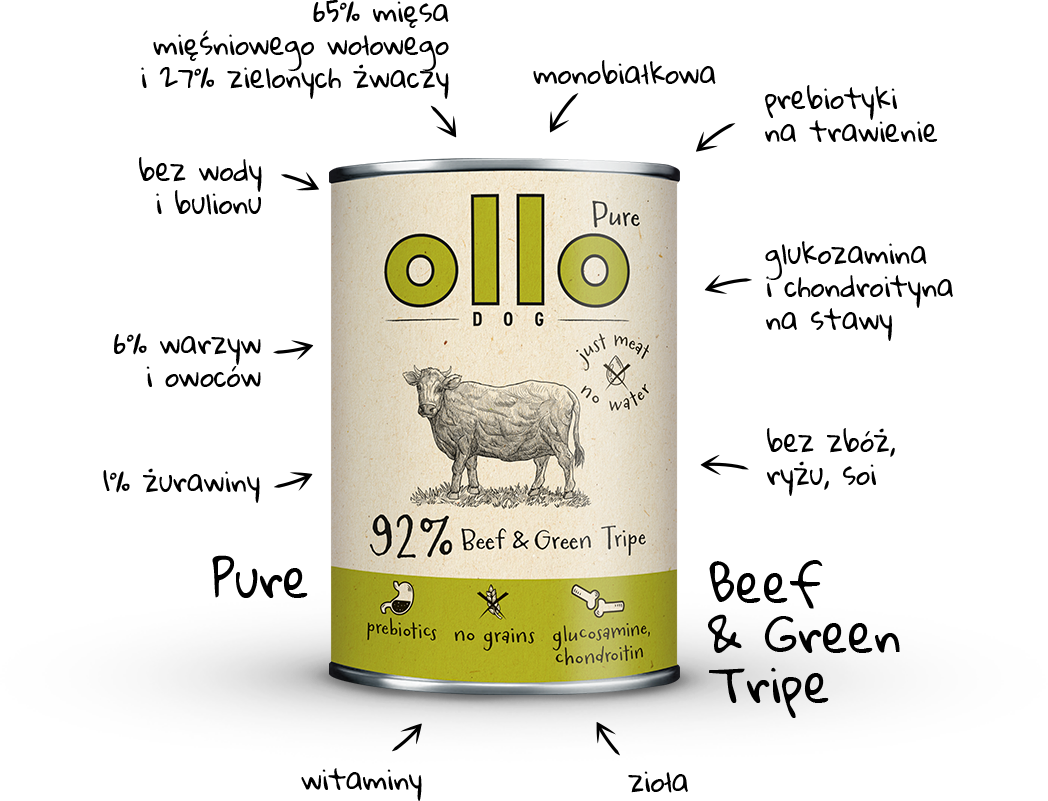 Ollo Pure Wołowina i Zielone Żwacze 400
