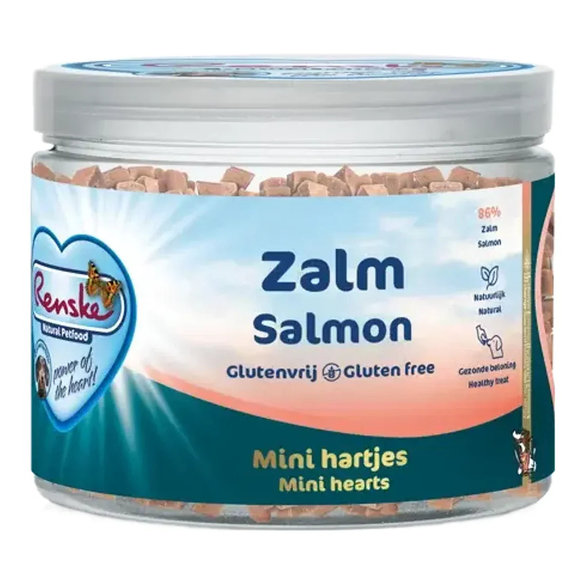 Renske zdrowe przysmaki Mini serduszka – łosoś 100g – packshot produktu na białym tle
