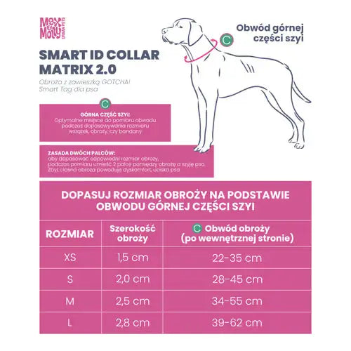 Max&Molly GOTCHA! Smart ID Matrix 2.0 Collar Rose - obroża dla psa z identyfikatorem QR, pastelowa różowa - XS