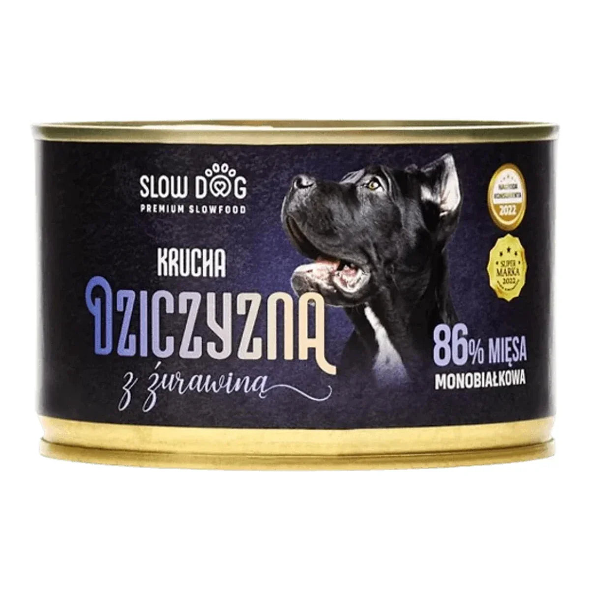 SLOW DOG Karma mokra Krucha dziczyzna z żurawiną 410g – packshot produktu na białym tle