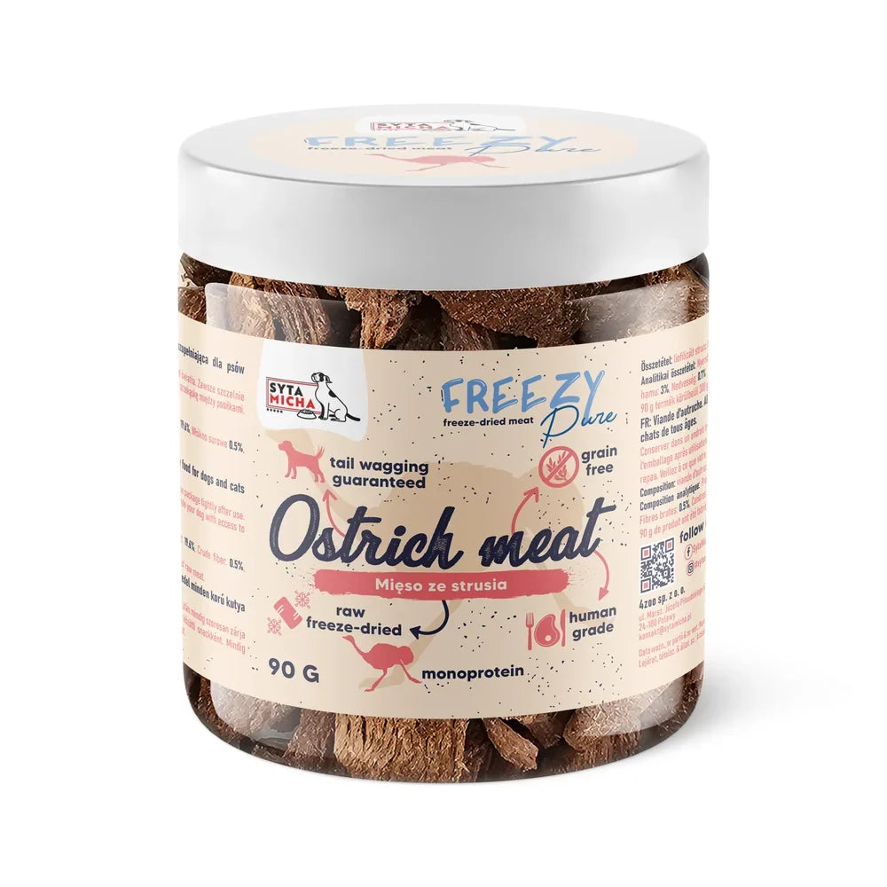 100% liofilizowane mięso strusia dla psa 90g FREEZY Pure – packshot producenta Syta Micha