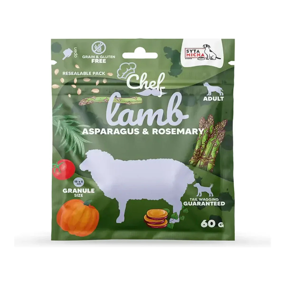Syta Micha karma sucha dla psa CHEF jagnięcina 60 g – packshot produktu na białym tle