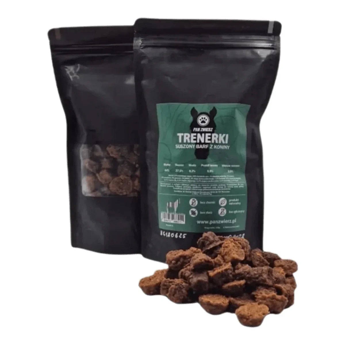 Trenerki -SUSZONY BARF Z KONINY 250g – packshot produktu na białym tle