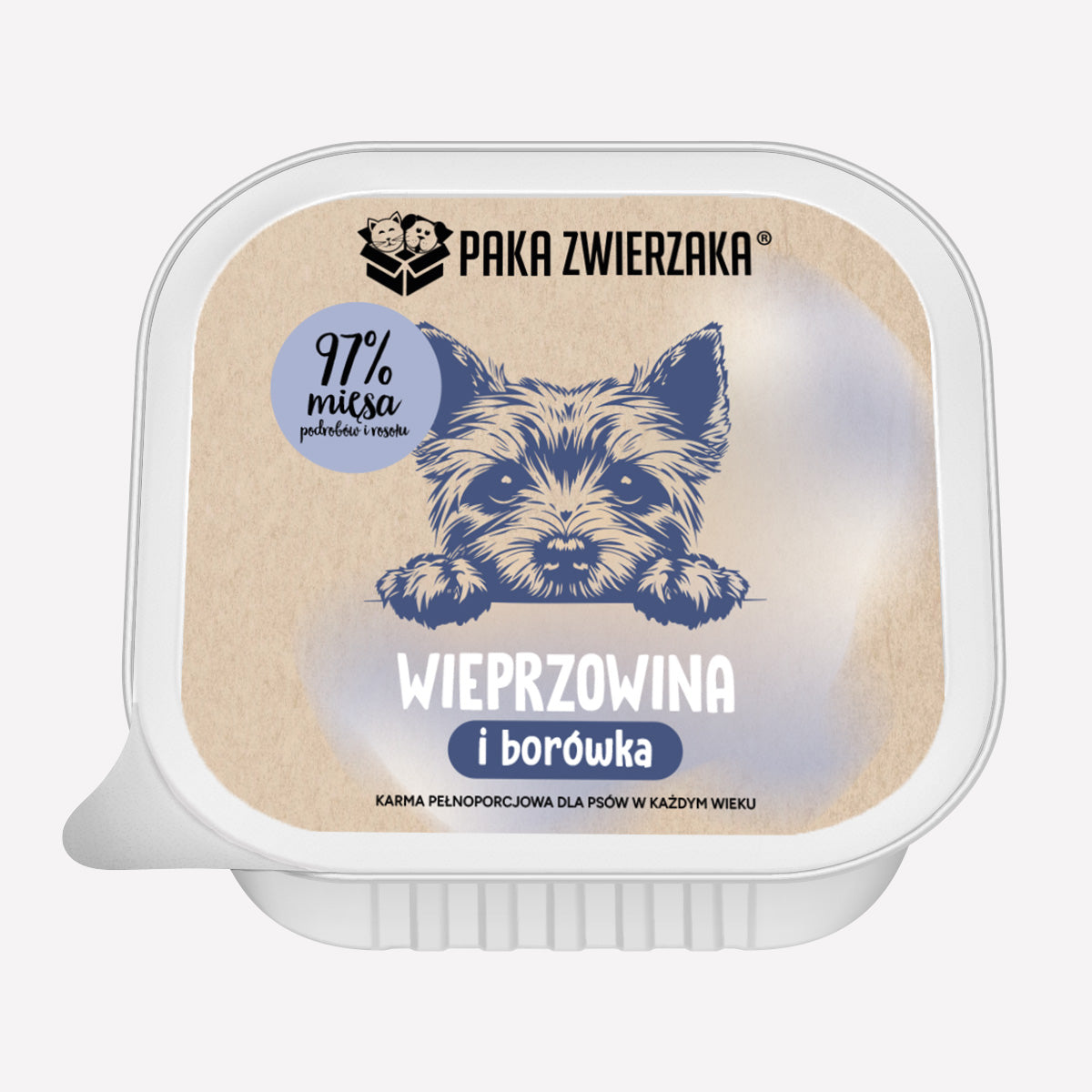 Karma mokra dla psa PAKA ZWIERZAKA Wieprzowina z borówką 150g (tacka)