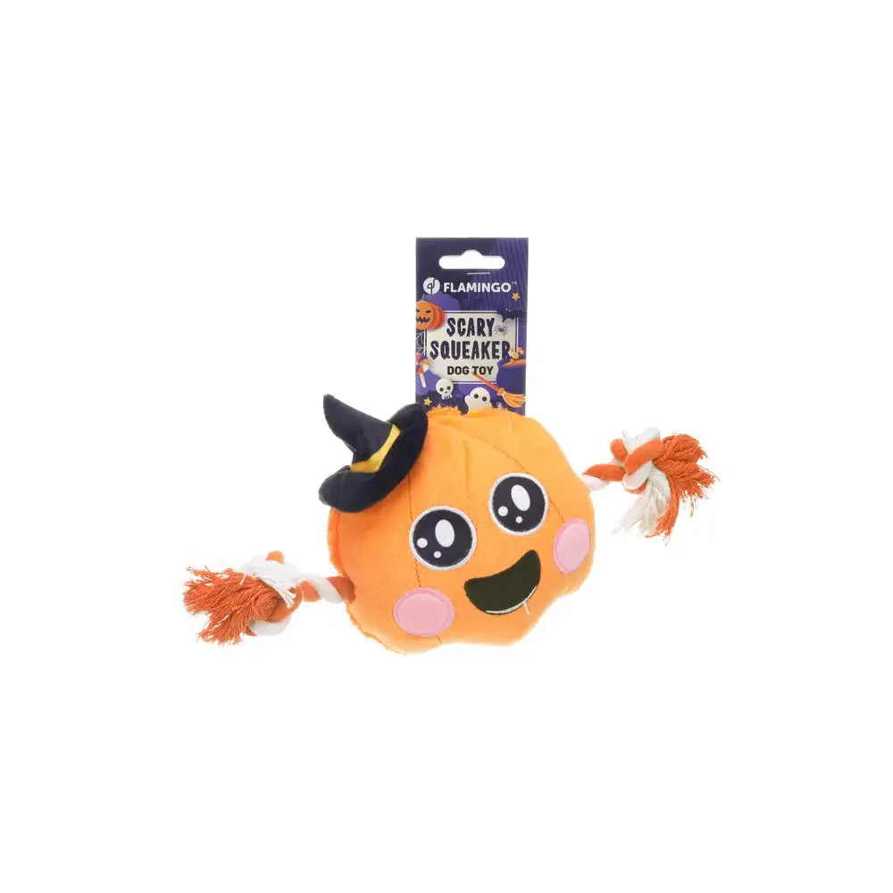 Zabawka dla Psa Flamingo HALLOWEEN Dynia Czarownica Piszcząca z Sznurem do Gryzienia